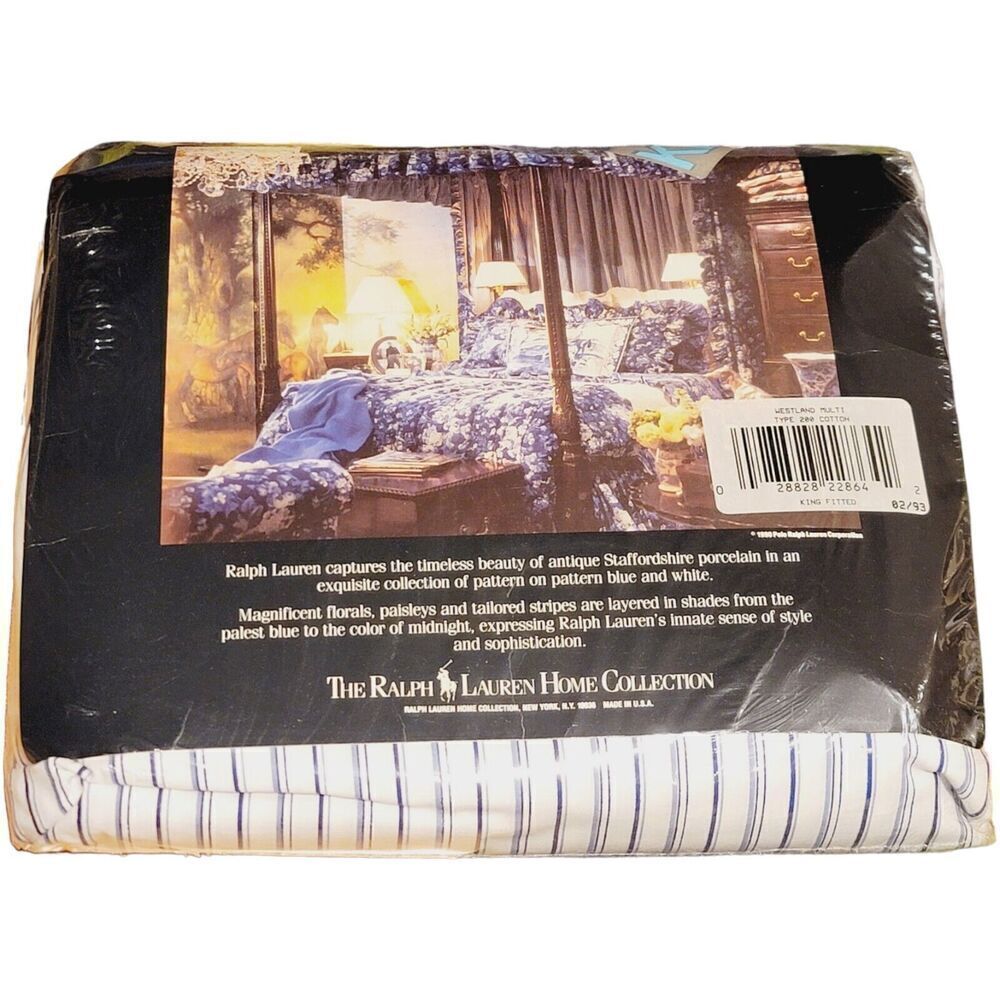 NOS Ralph Lauren Westland Multi Striped Blue & White T200 King Fitted Sheet - Picture 3 of 5